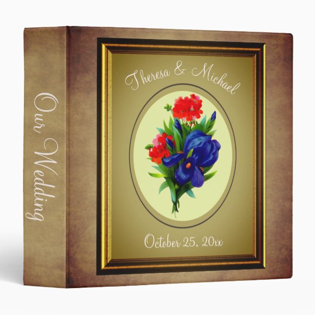 Vintage Iris Flower Bouquet Personalized Wedding   Binder (Front/Spine)