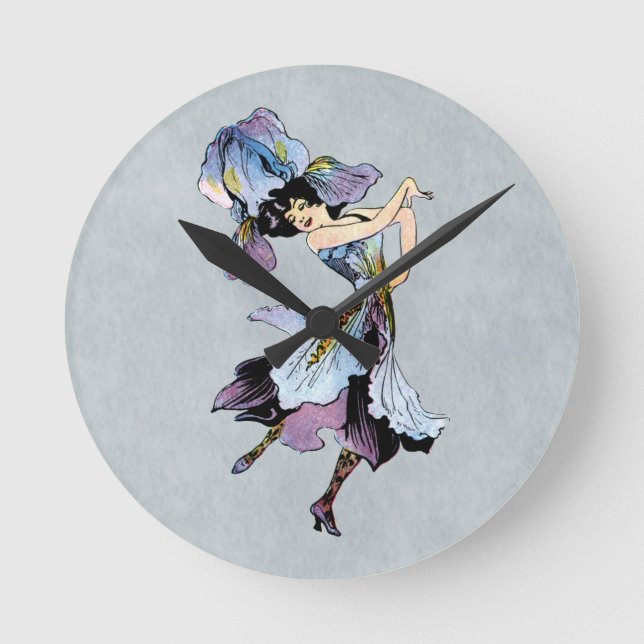 vintage iris flower fairy round clock (Front)