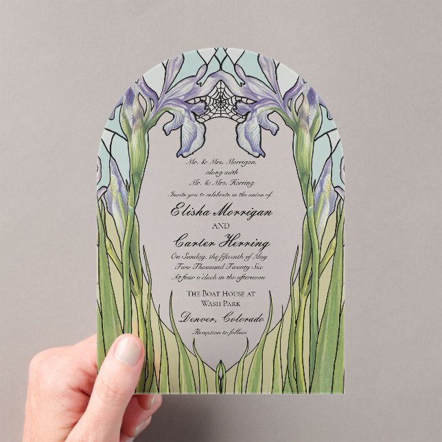Vintage Iris Stained Glass Effect Wedding  Acrylic Invitations (Insitu (Handheld))