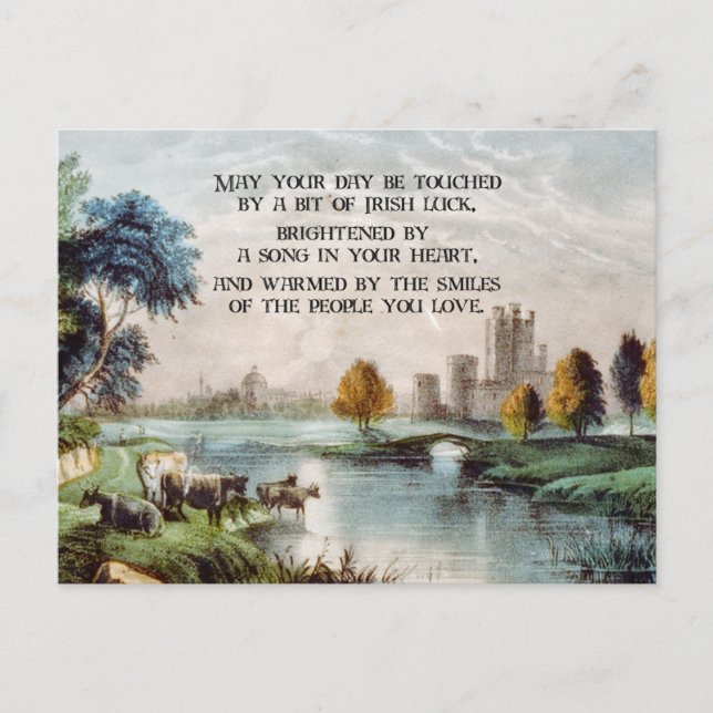 Vintage Irish Blessing and Scenic Castle Landscape Postcard (Front)
