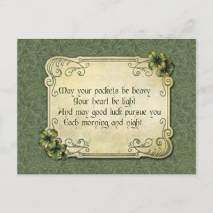 Vintage Irish Blessing and Shamrocks Postcard