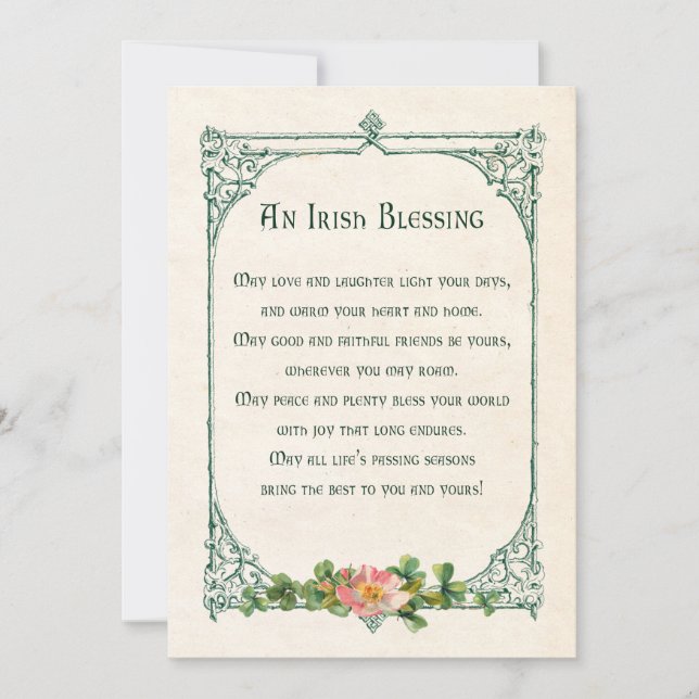Vintage Irish Blessing w/Shamrocks & Rustic Frame Holiday Card (Front)