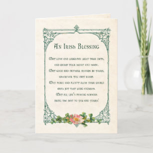 Vintage Irish Blessing w/Shamrocks & Rustic Frame Holiday Card