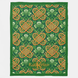 Vintage Irish Celtic Knot Lucky Clover Shamrocks Fleece Blanket