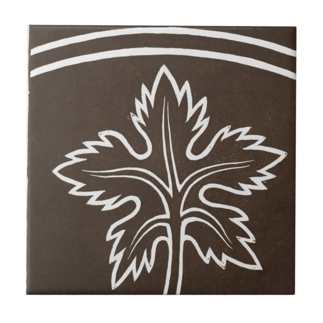 Vintage Irish Ceramic Art Design Black Leaf Tile (Front)