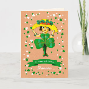 Vintage Irish Girl Custom Name St. Patrick's Day Card