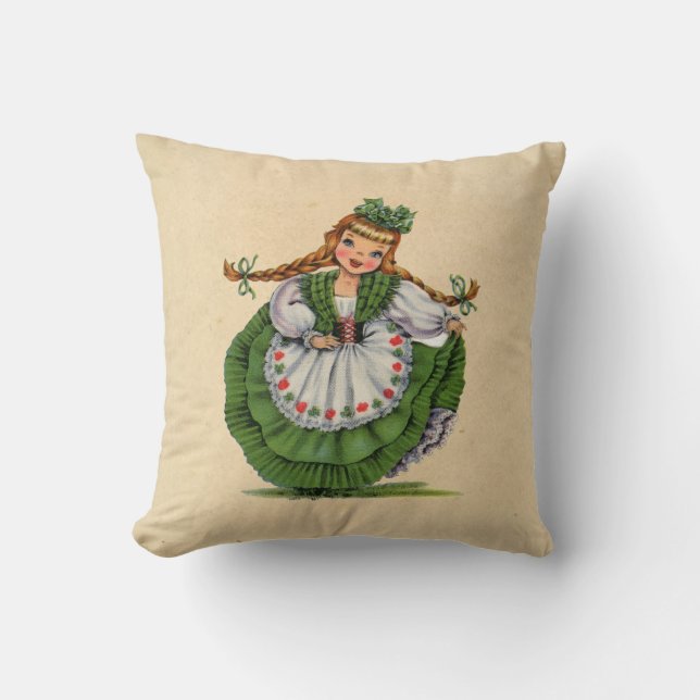Vintage Irish Girl Traditional Dress Throw Pillow (Front)