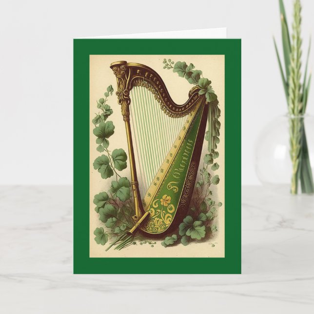 Vintage Irish Harp Greeting Card (Front)