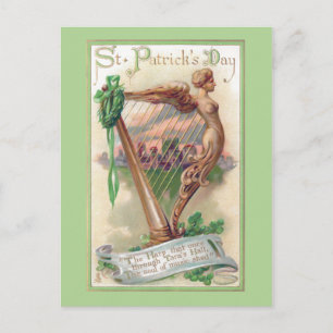 Vintage Irish Harp St. Patrick's Day Postcard