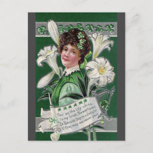 Vintage Irish Lady With Lilies St Patrick's Day Postcard