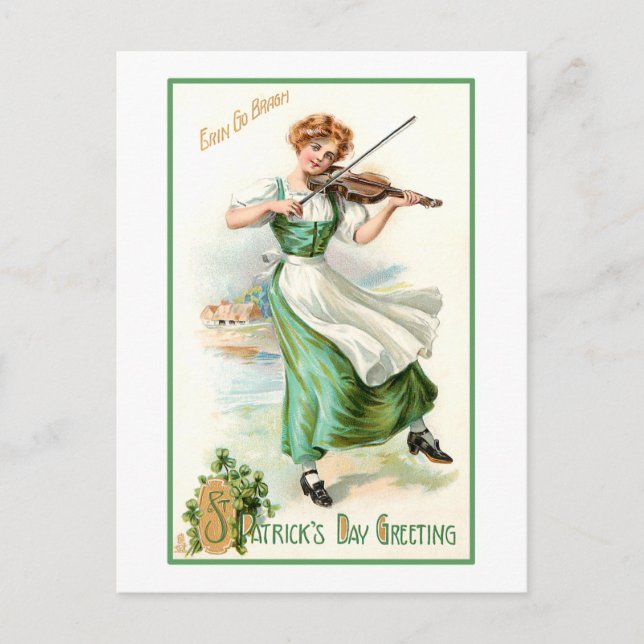 Vintage Irish Lass with Fiddle Postcard (Front)