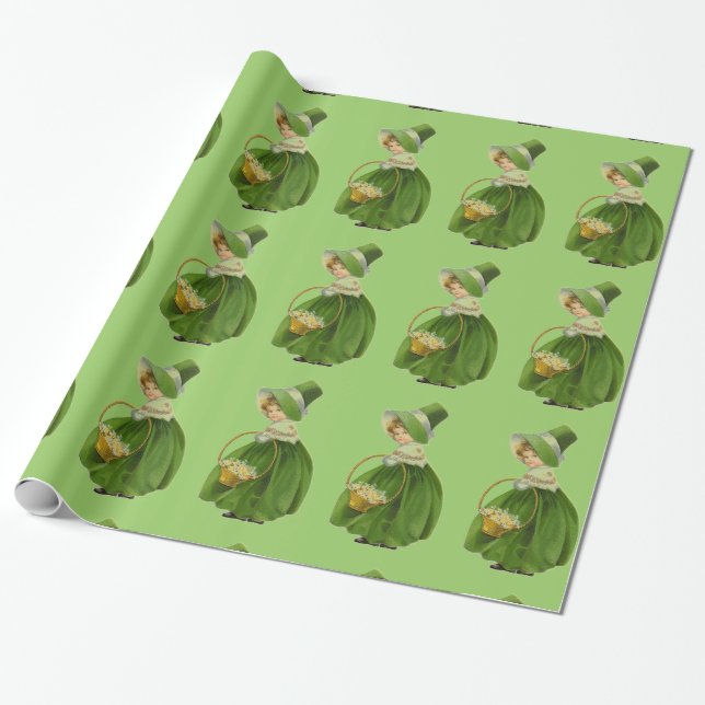 Vintage Irish Miss Gift Wrapping Paper (Unrolled)