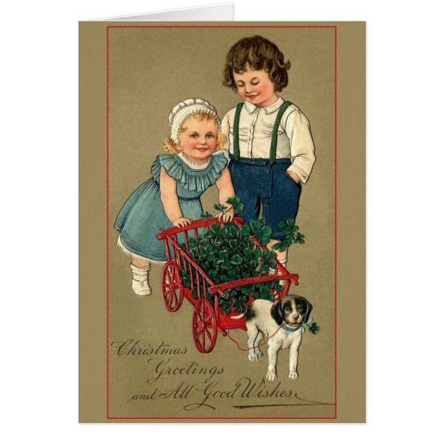 Vintage Irish Shamrocks Christmas Greeting Card (Front)