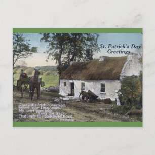 Vintage Irish Thatched Cottage St. Patricks Day Postcard