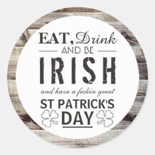 Vintage Irish Wood St Patrick's Day Classic Round Sticker