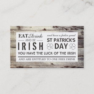 Vintage Irish Wood St Patrick's Day Drink Ticket