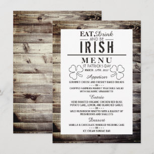 Vintage Irish Wood St Patrick's Day Menu Invitation