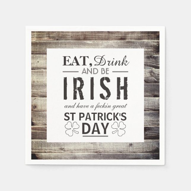 Vintage Irish Wood St Patrick's Day Napkin (Front)