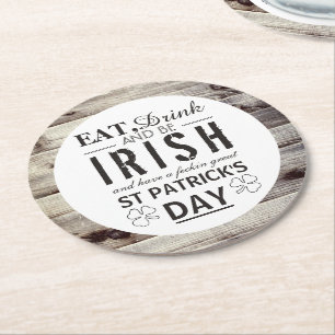 Vintage Irish Wood St Patrick's Day Round Paper Coaster