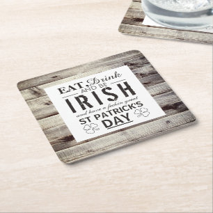 Vintage Irish Wood St Patrick's Day Square Paper Coaster