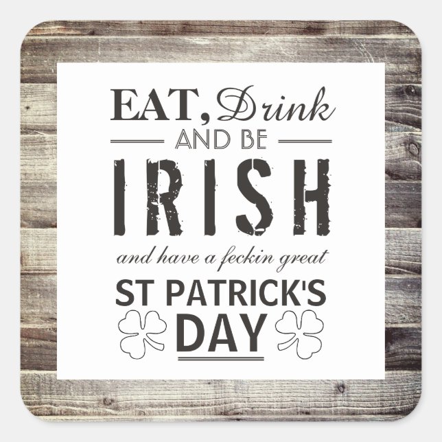 Vintage Irish Wood St Patrick's Day Square Sticker (Front)
