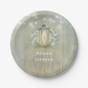 Vintage Iron Lantern Lights Floral Rustic Paper Plate