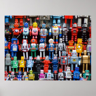 Vintage iron tin toy robot collection poster