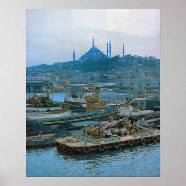 Vintage  Istanbul, Boats on the Bosphoros Poster (Front)