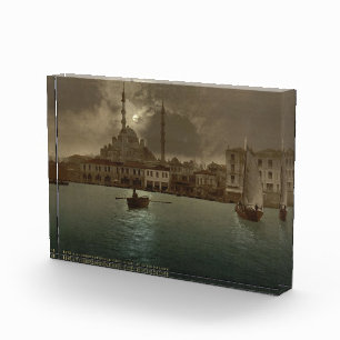 Vintage Istanbul cityscape with moon light Photo Block