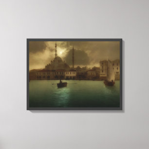 Vintage Istanbul in moon light -painting Canvas Print