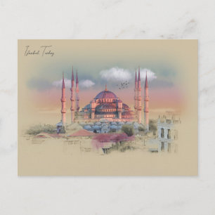 Vintage istanbul Tower Turkey Travel watercolor Postcard