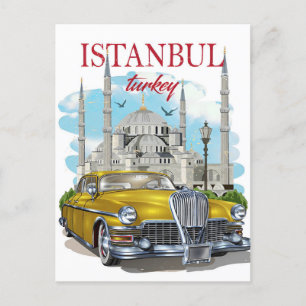 Vintage  istanbul Tower Turkey Travel watercolor  Postcard
