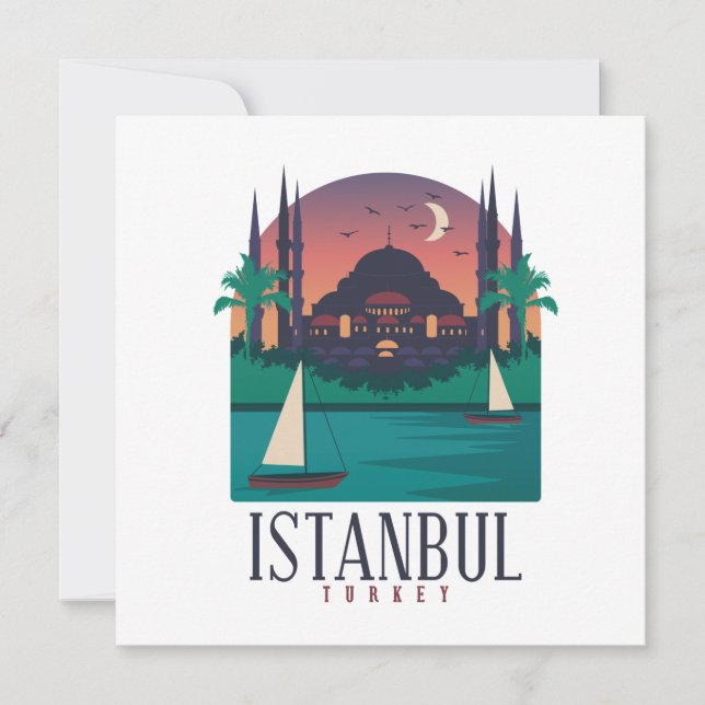 Vintage Istanbul Turkey Skyline Greeting Card (Front)