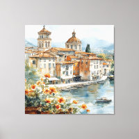 Vintage Italian Amalfi Coast Watercolor Art Print