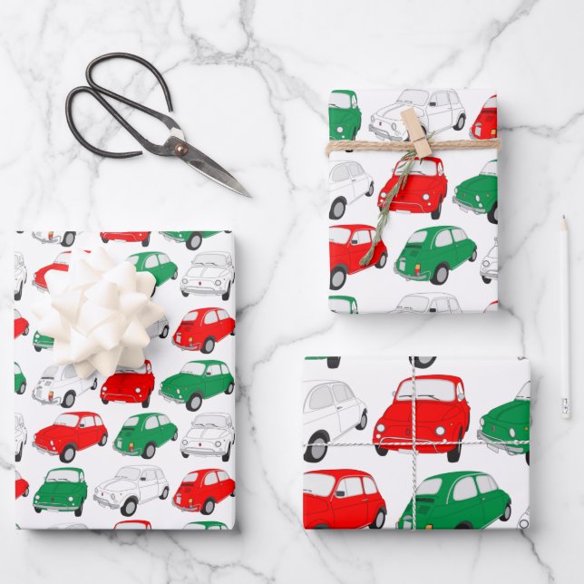 Vintage Italian Car Pattern Wrapping Paper Set (Front)