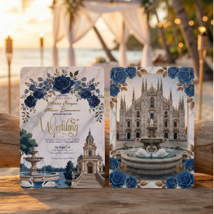 Vintage Italian Cathedral & Swans Wedding Invitation