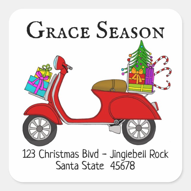 Vintage Italian Christmas Scooter Christmas Square Sticker (Front)