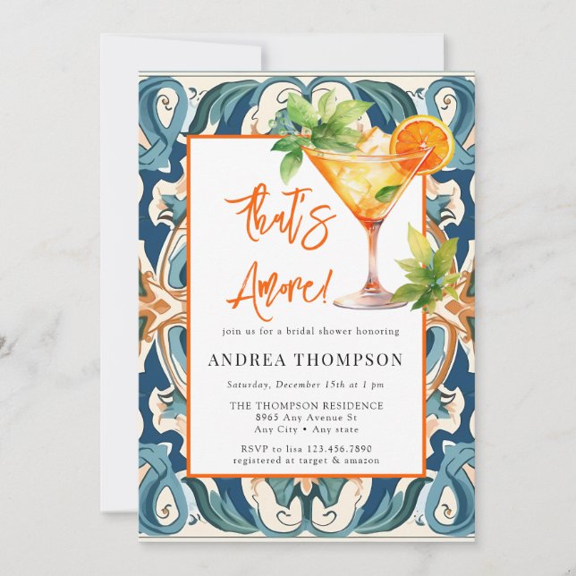 Vintage Italian |  Citrus Orange | Bridal Shower  Invitation (Front)