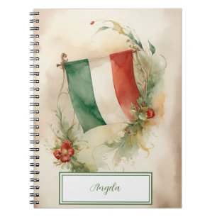 Vintage Italian Flag Watercolor   your name   Notebook