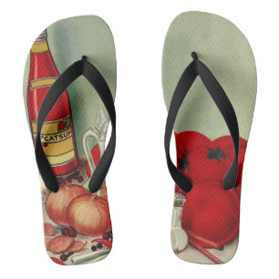 Vintage Italian Food Tomato Onions Peppers Catsup Flip Flops