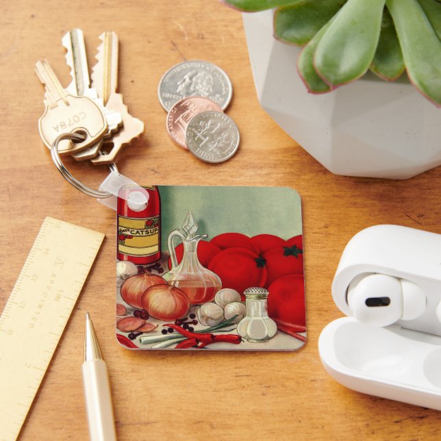 Vintage Italian Food Tomato Onions Peppers Catsup Keychain (Desk)