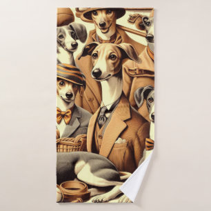 Vintage Italian Greyhound Illustration Bath Towel