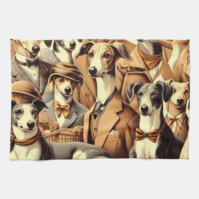 Vintage Italian Greyhound Illustration Kitchen Towel (Horizontal)
