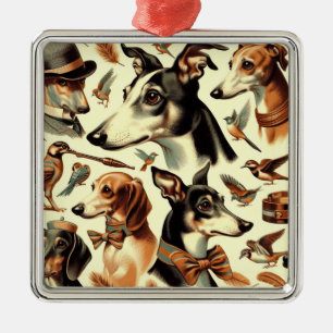 Vintage Italian Greyhound Illustration Metal Ornament