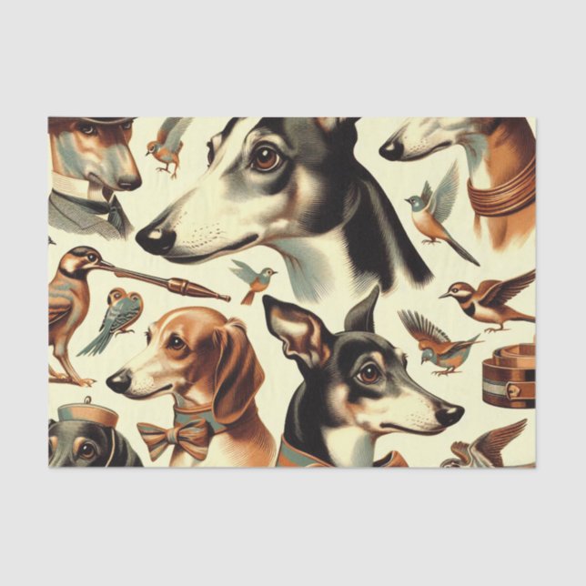 Vintage Italian Greyhound Illustration Tissue Paper (Front)