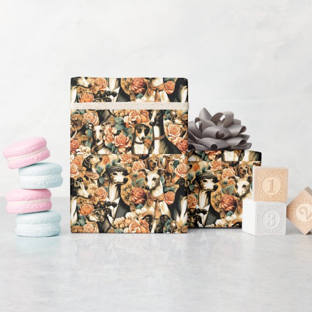 Vintage Italian Greyhound Illustration Wrapping Paper (Baby Shower)