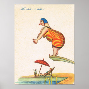 Vintage Italian humour, Fat lady Diving Poster