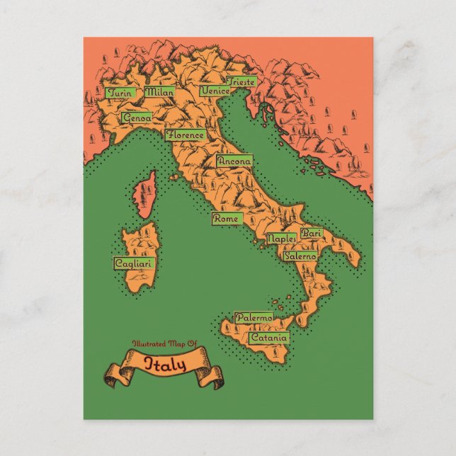 Vintage Italian map Postcard (Front)