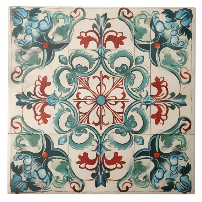 Vintage Italian Mediterranean Pattern Tile (Front)