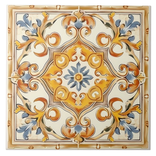 Vintage Italian Mediterranean Pattern Tile (Front)